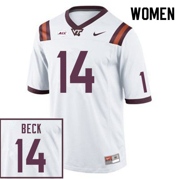 Women #14 Cole Beck Virginia Tech Hokies College Football Jerseys Sale-White - Click Image to Close